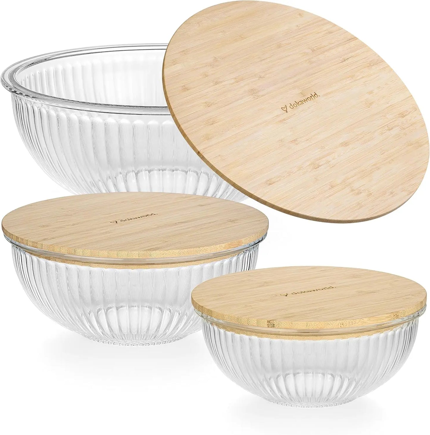 3-Piece Stackable Glass Bowl Set with Bamboo Lids - Microwave, Oven Safe, BPA Free for Food Prep & Storage