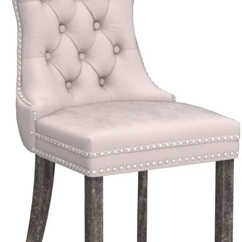 Velvet Tufted Dining Chairs with Solid Wood Legs, Nail Head Trim and Back Ring Pull, Set of 4