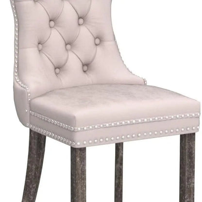 Velvet Tufted Dining Chairs with Solid Wood Legs, Nail Head Trim and Back Ring Pull, Set of 4