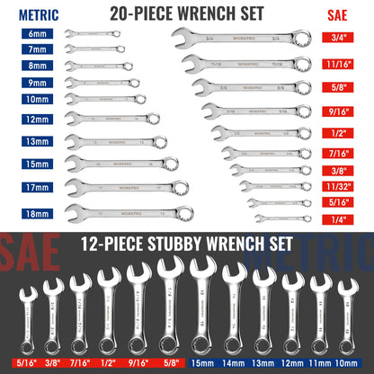 32-Piece SAE & Metric Combination Wrenches Set with Organizer