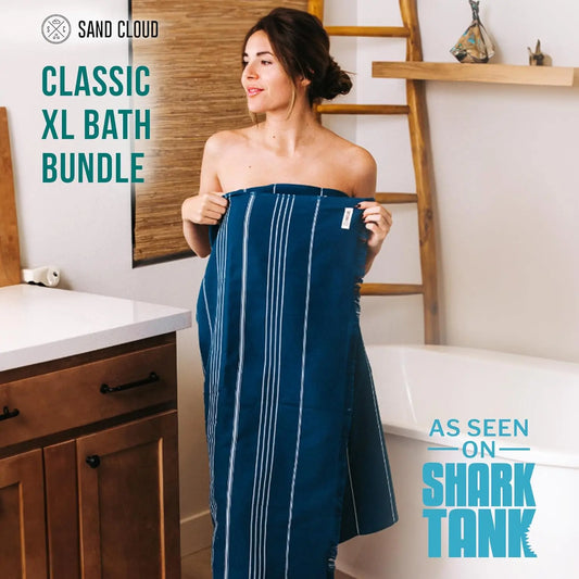 Extra Large Turkish Cotton Bath Towels Set of 4, Soft & Absorbent, Quick-Dry for Shower & Bathroom - Teal Blue