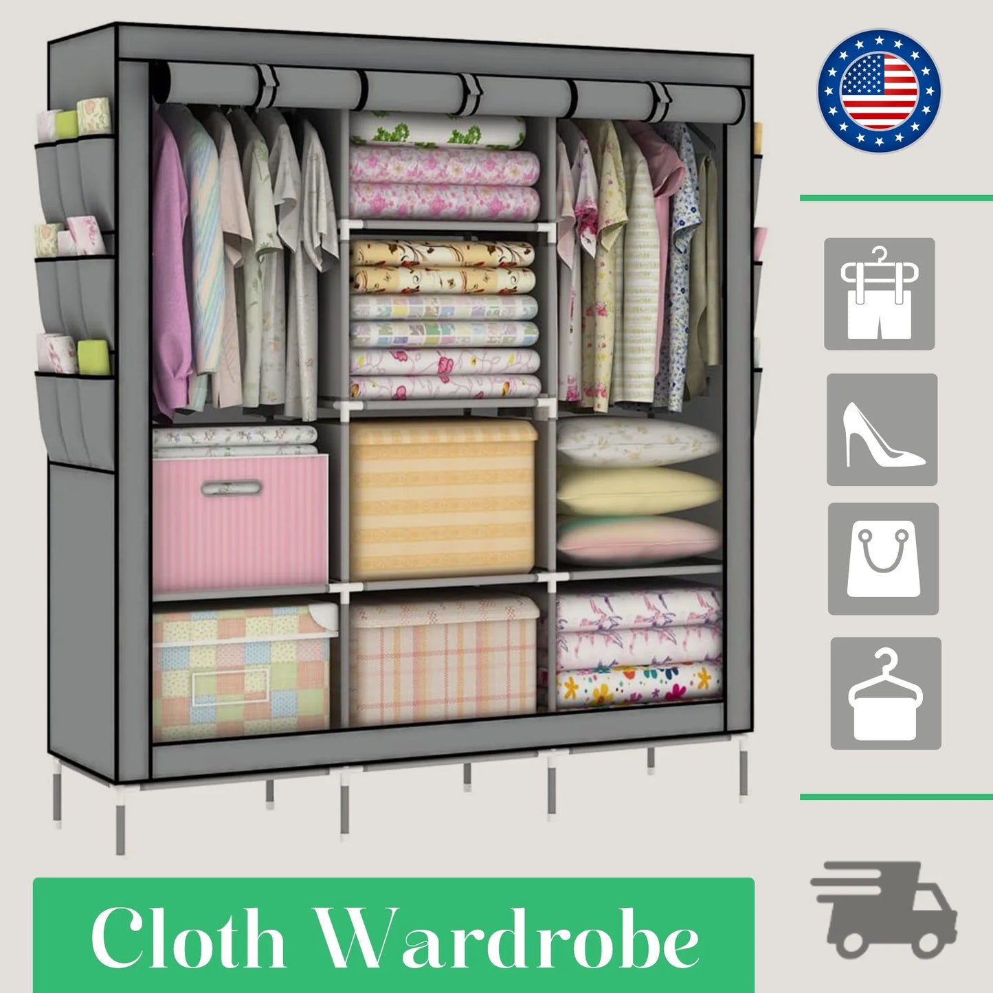 Portable Closet Storage Organizer Clothes Wardrobe