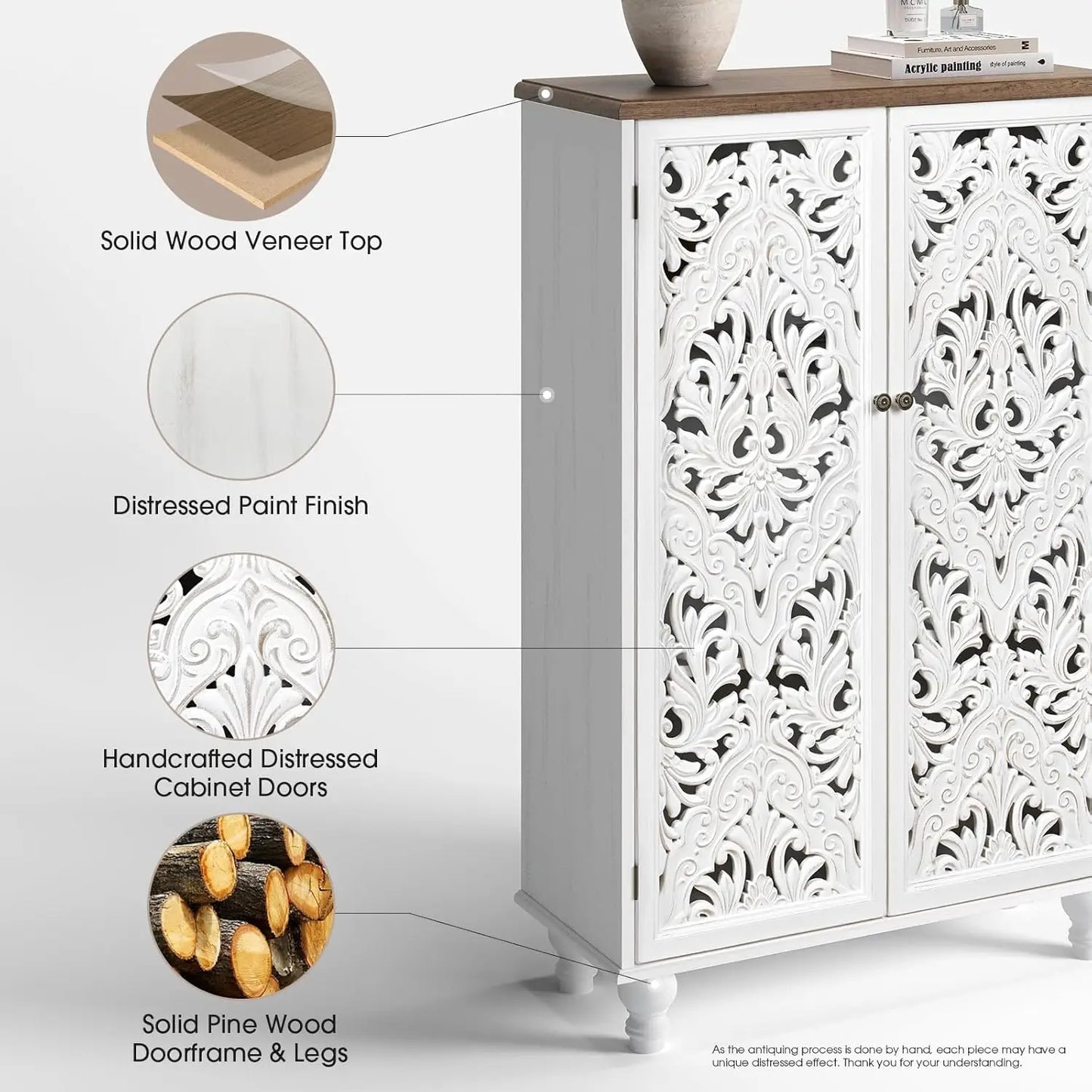 47" Tall Wood Accent Cabinet with Distressed Finish, Buffet & Sideboard