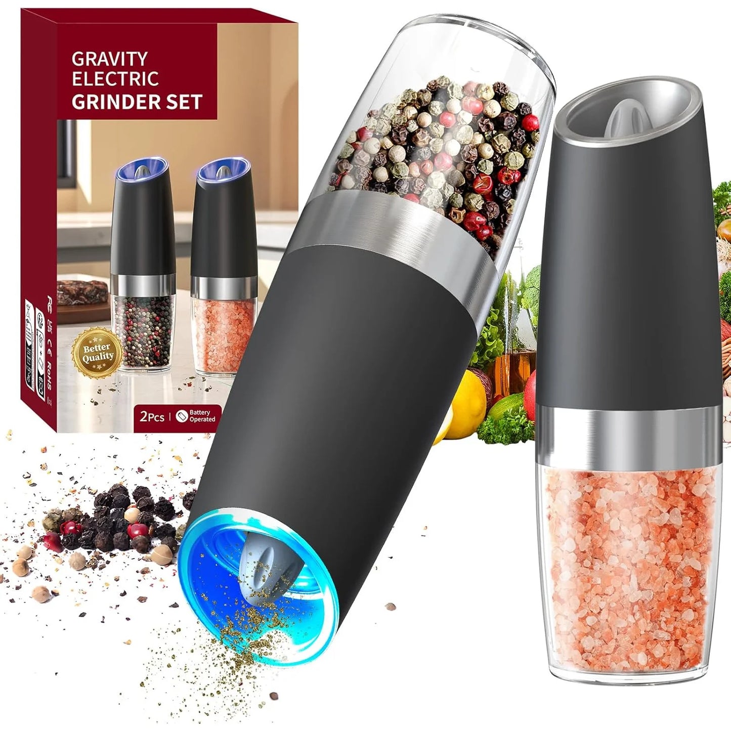 2-piece Automatic Pepper and Salt Grinder