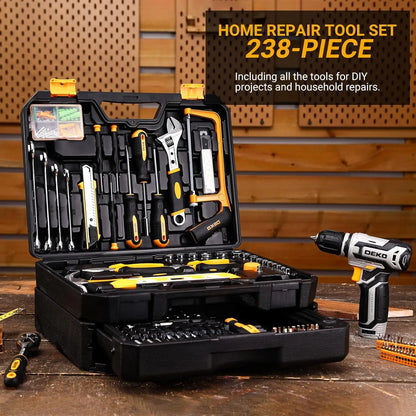 Home Mechanic Toolbox with Hand Tools Combo and 12V Power Cordless Drill Hand