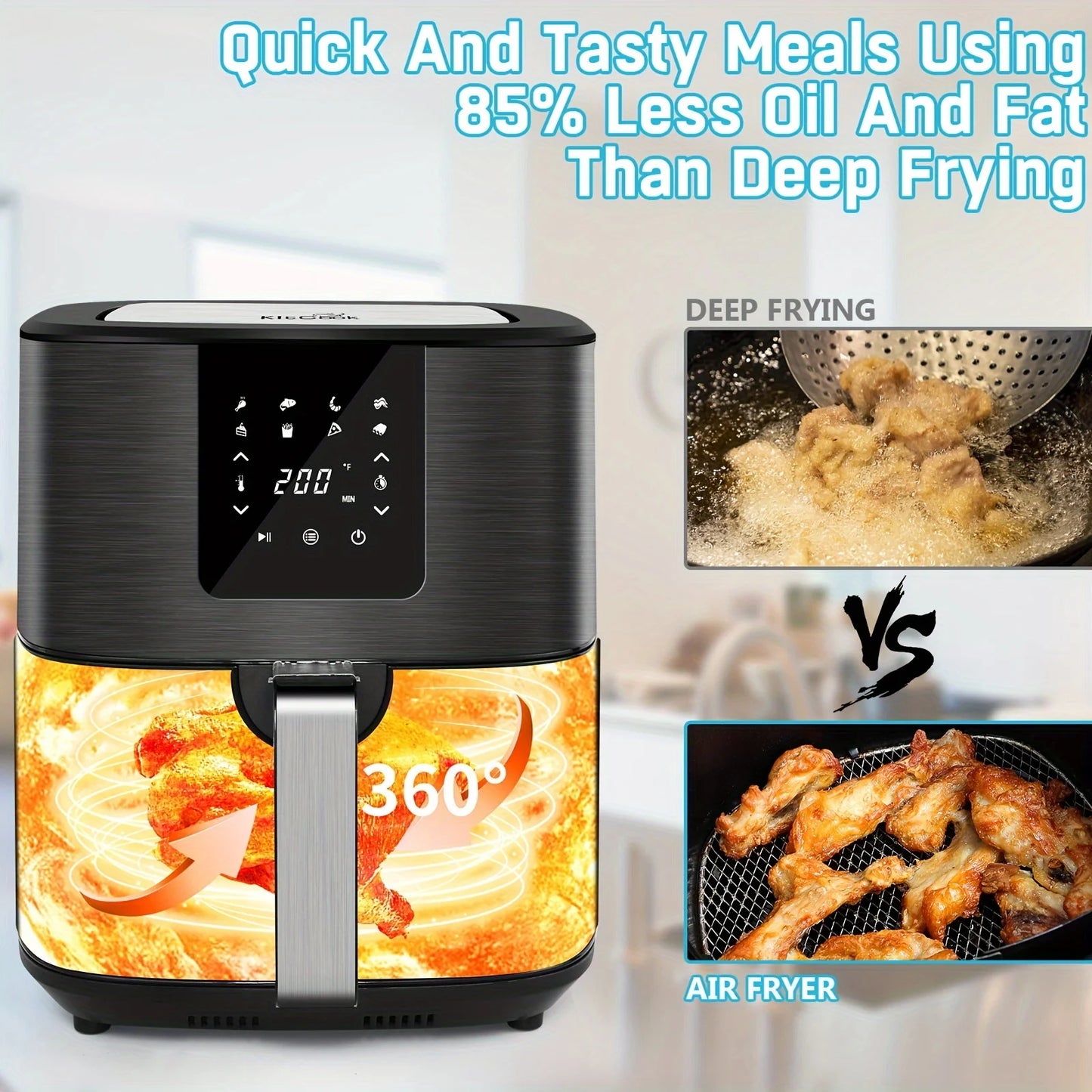 1500W/7QT Air Fryer Cooker w/8 Presets