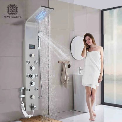 LED Shower Panel with Rainfall/Waterfall and Body Spray Heads