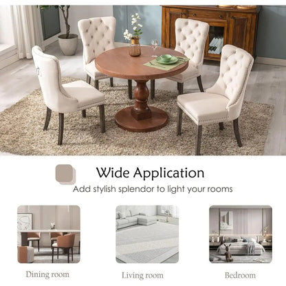 Velvet Tufted Dining Chairs with Solid Wood Legs, Nail Head Trim and Back Ring Pull, Set of 4