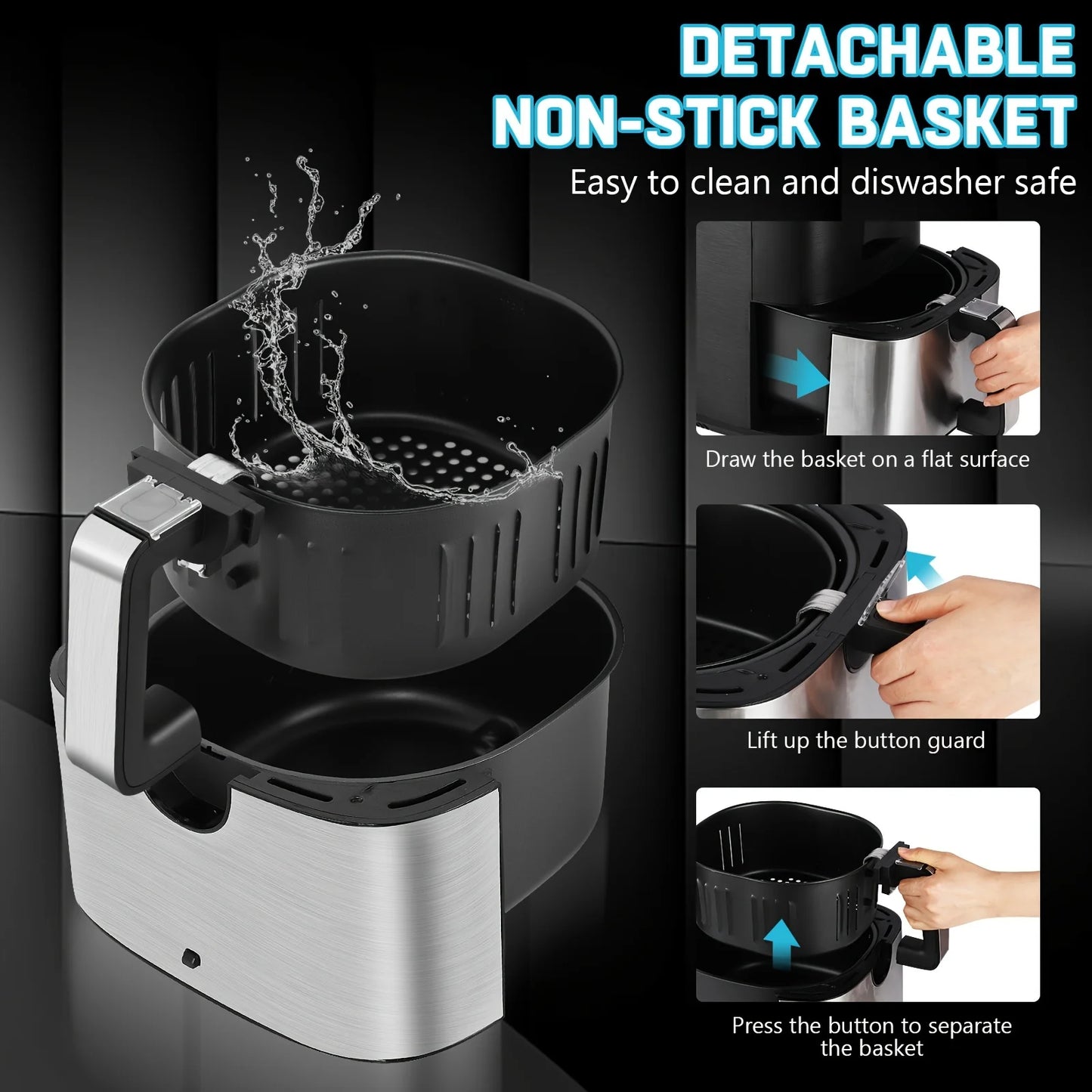 1500W/7QT Air Fryer Cooker w/8 Presets
