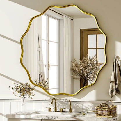 Wavy Round Decorative Wall Mirror with Deep Frame