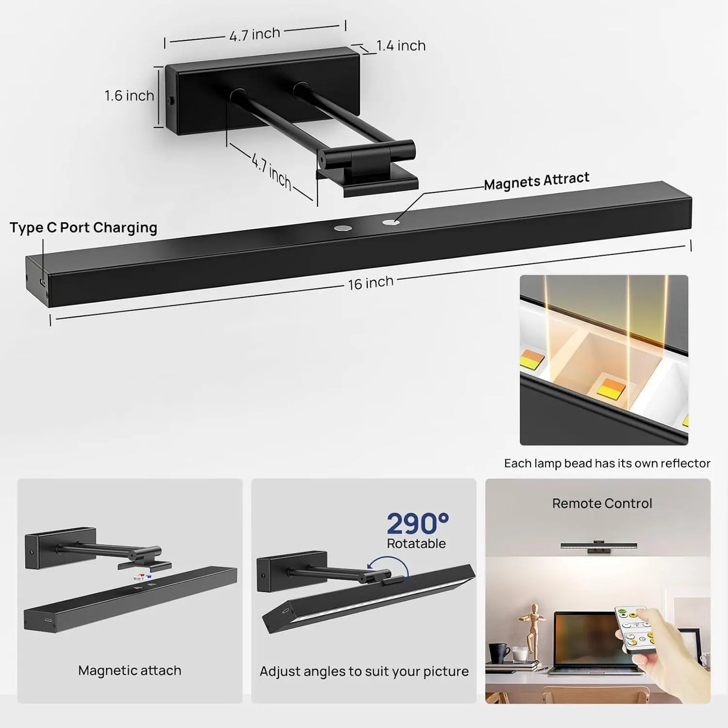 16in Wireless Dimmable Art Light with Remote Control, Rechargeable